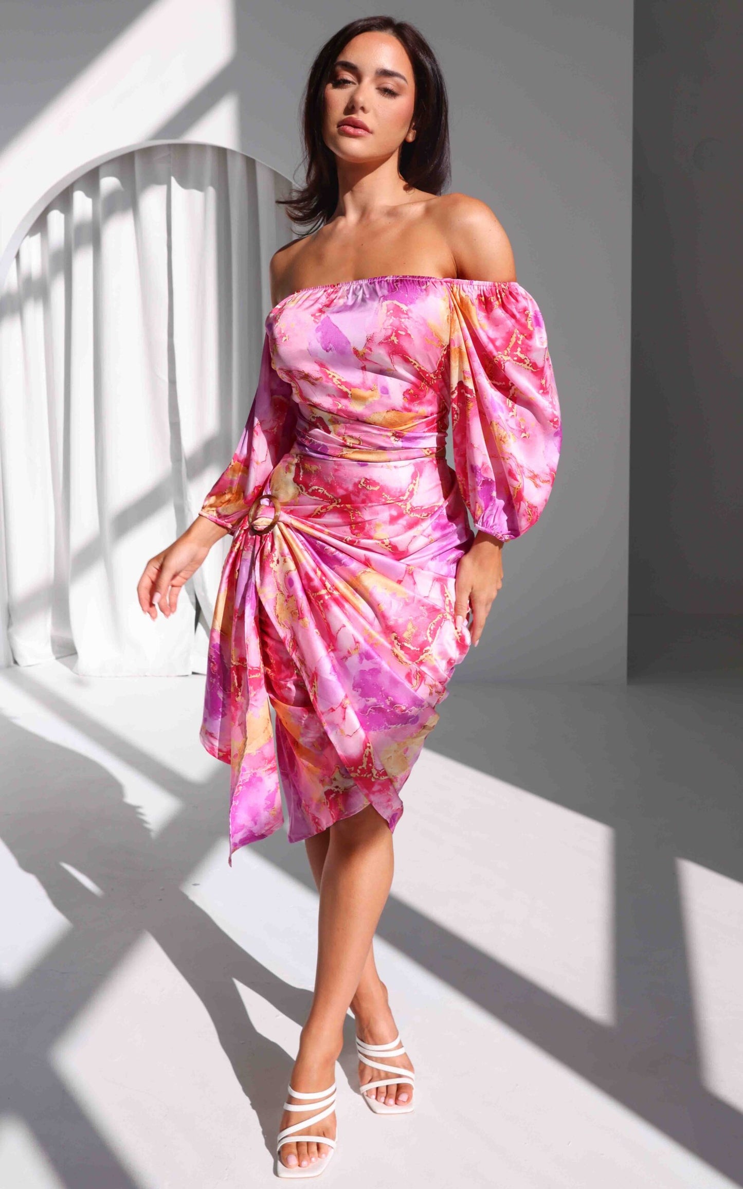 Havana Wrap Midi Skirt - Pink Multi Marble Print