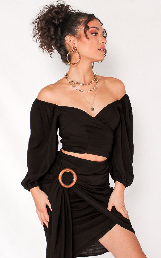 Havana Wrap Crop Top - Black