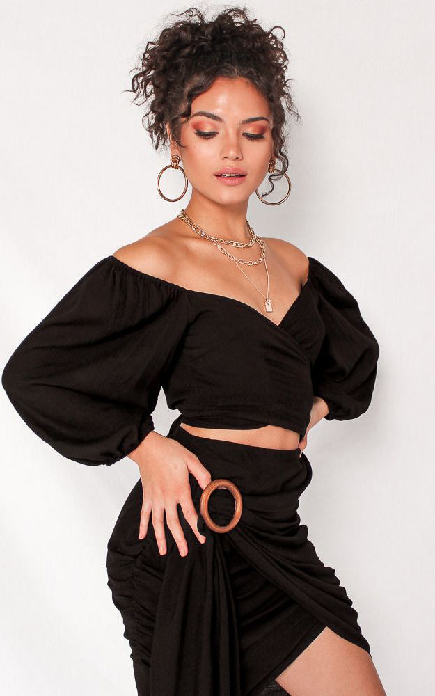 Havana Wrap Crop Top - Black