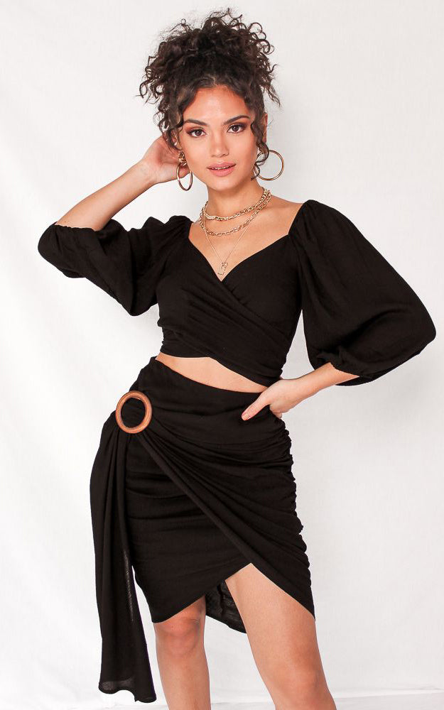 Havana Wrap Midi Skirt - Black