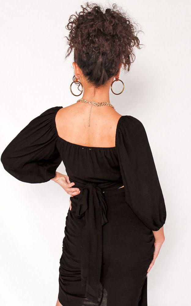 Havana Wrap Crop Top - Black