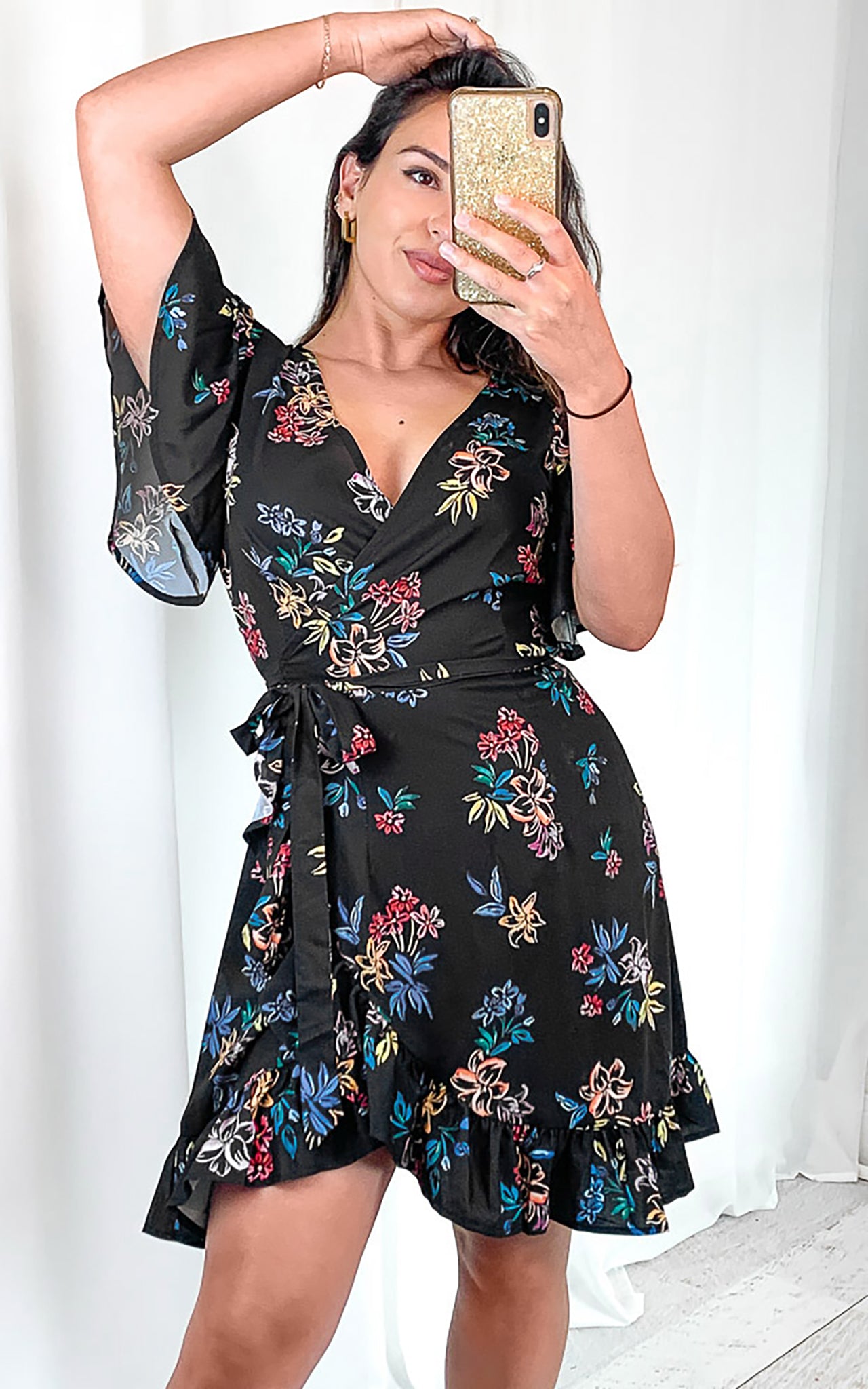 Haven Wrap Dress - Black Rainbow Floral