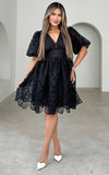 Hazelle Floral Lace Dress - Black