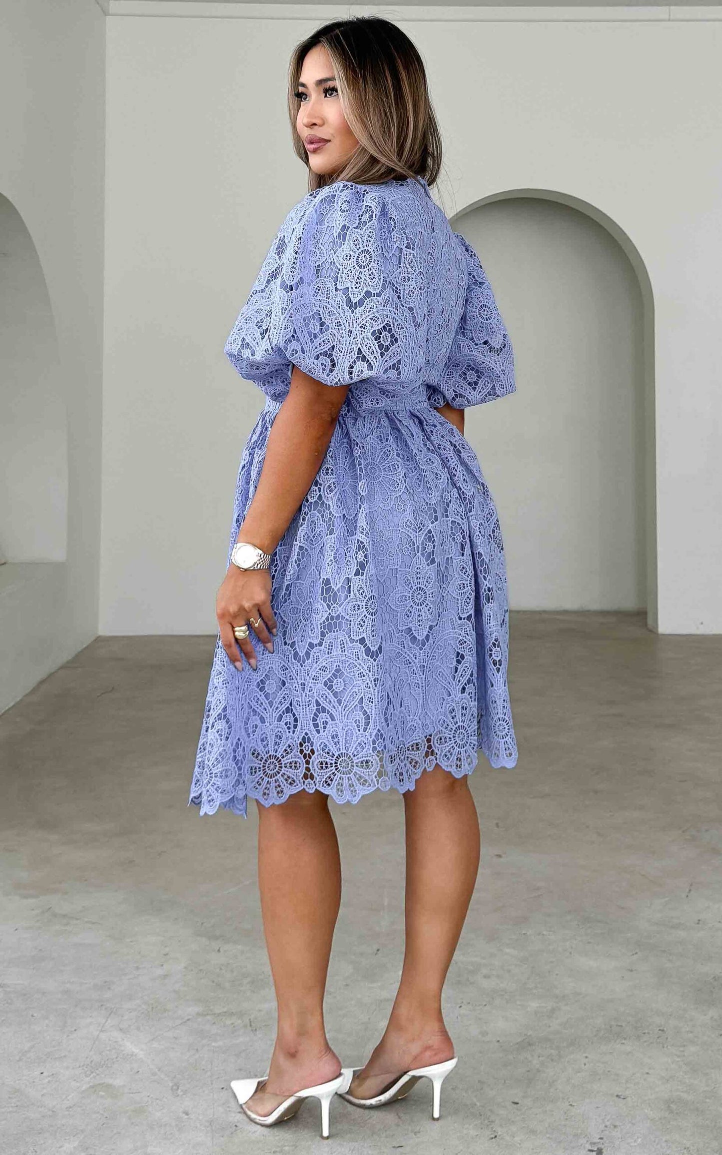 Hazelle Floral Lace Dress - Blue Lilac