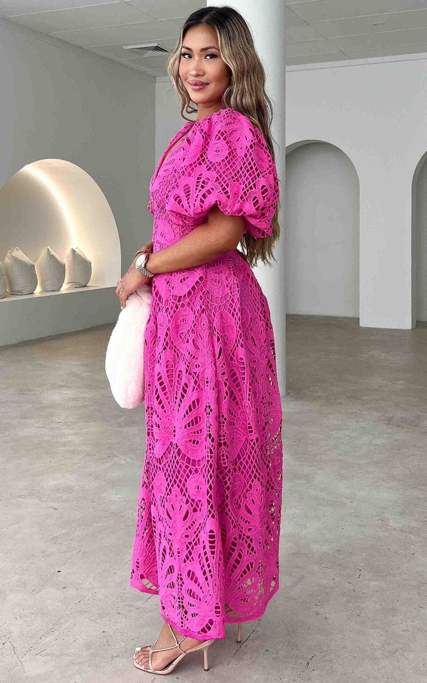 Hazelle Lace Maxi Dress - Hot Pink