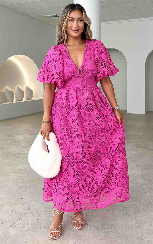 Hazelle Lace Maxi Dress - Hot Pink