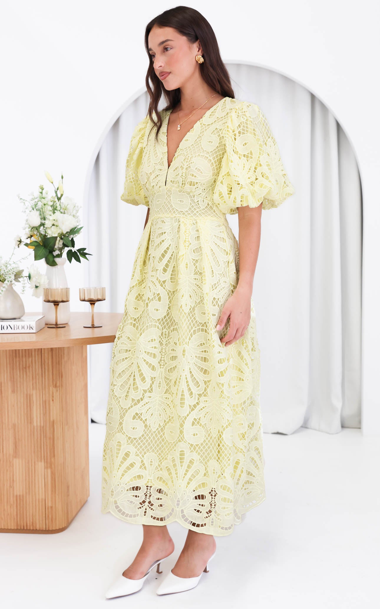 (Preorder) Hazelle Lace Maxi Dress - Lemon Yellow