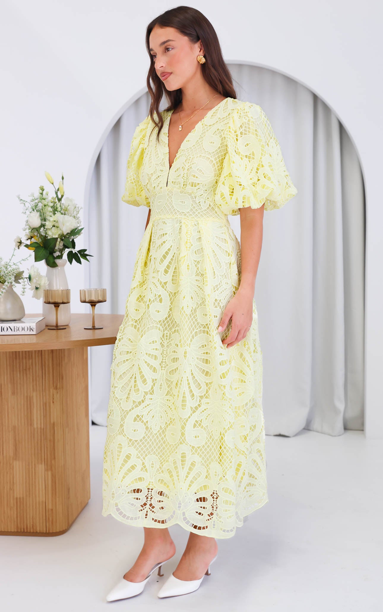 Hazelle Lace Maxi Dress - Lemon Yellow