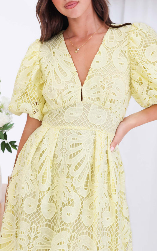 (Preorder) Hazelle Lace Maxi Dress - Lemon Yellow