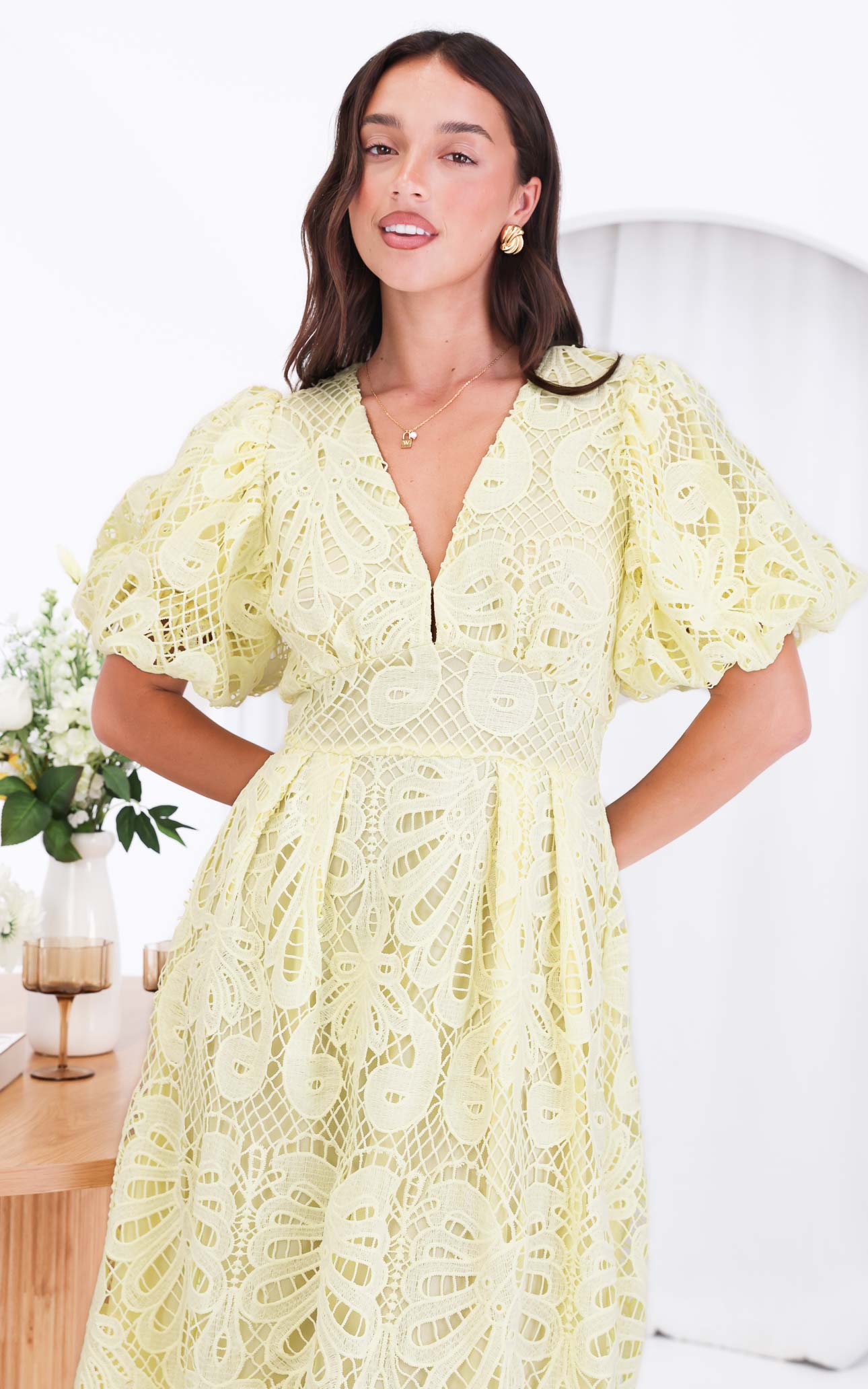 (Preorder) Hazelle Lace Maxi Dress - Lemon Yellow