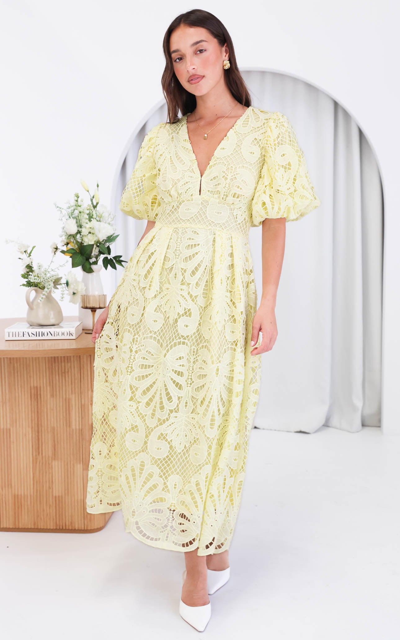 (Preorder) Hazelle Lace Maxi Dress - Lemon Yellow