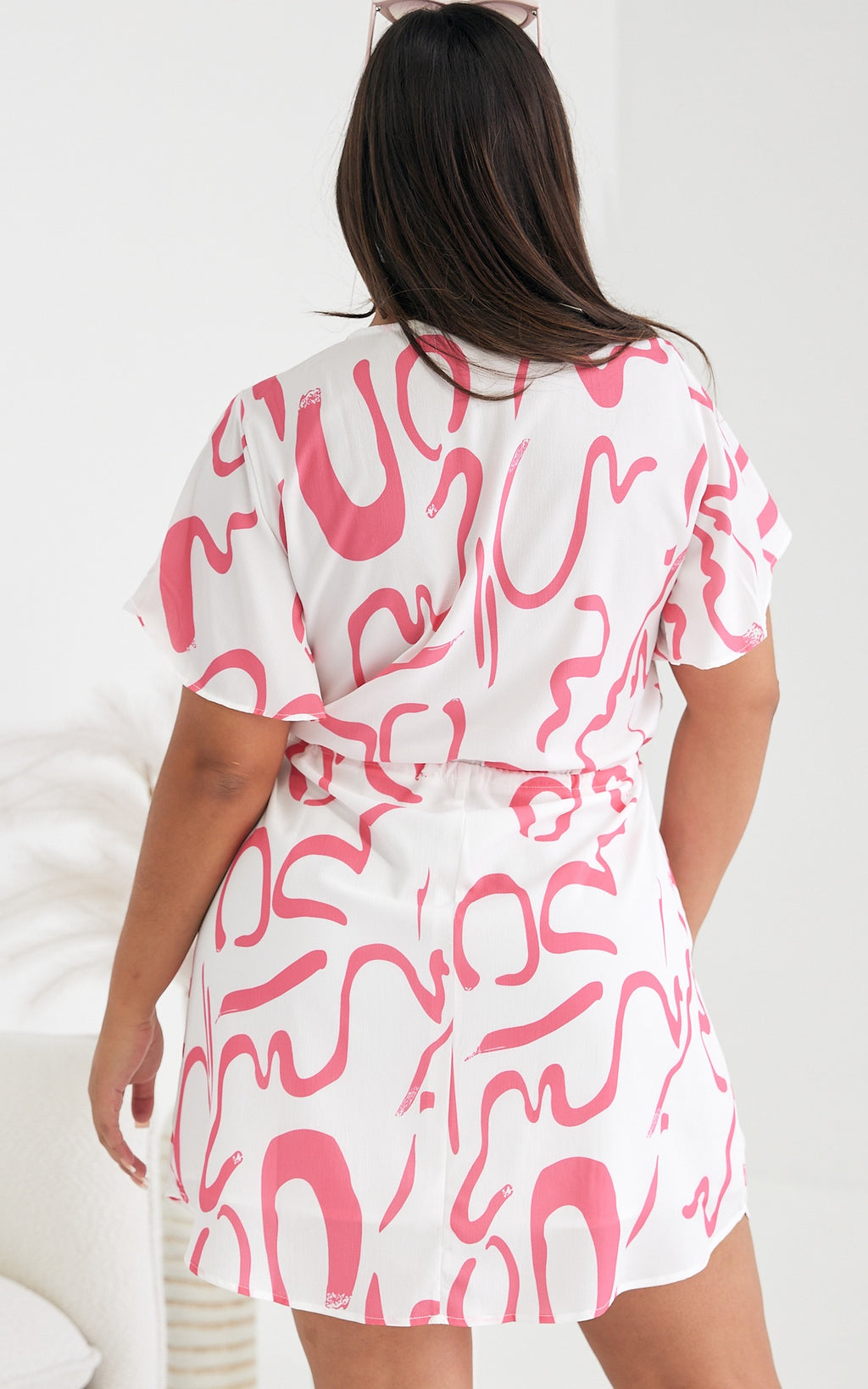 Heather Dress - White Pink Print