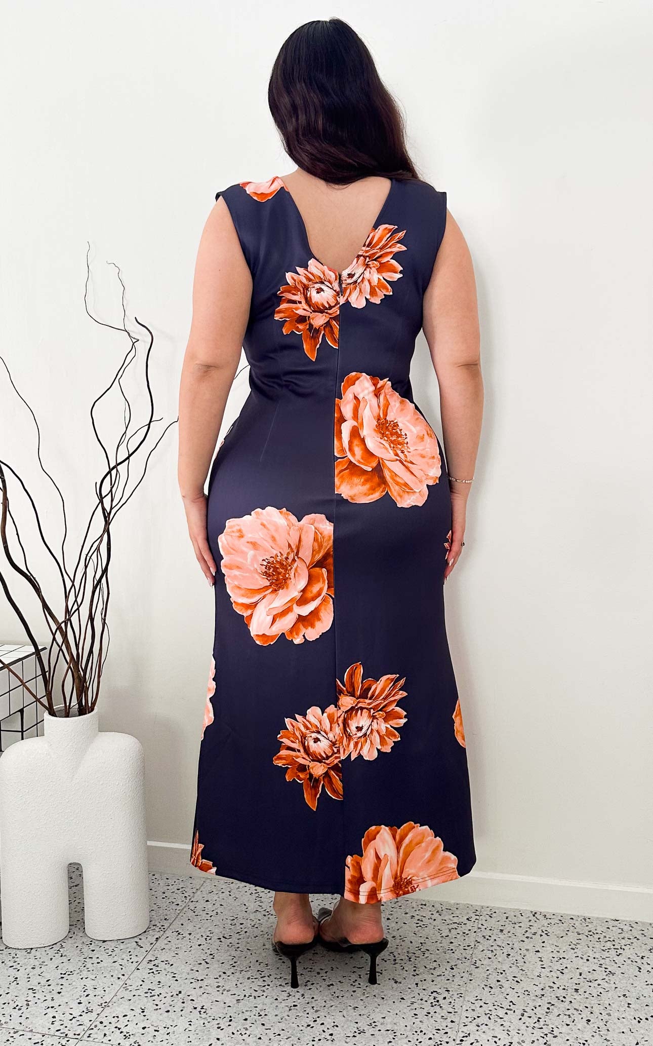 Hivita Maxi Dress - Navy Peach Floral