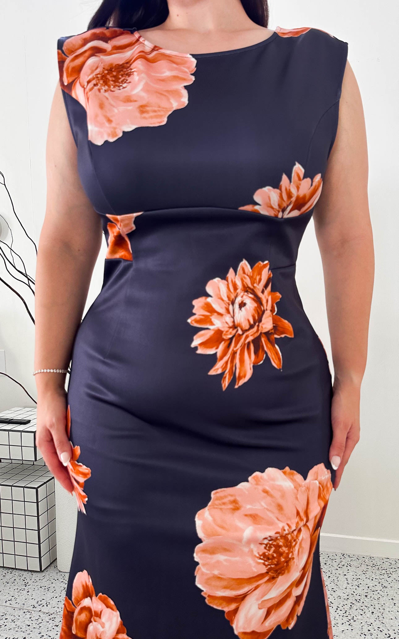 Hivita Maxi Dress - Navy Peach Floral
