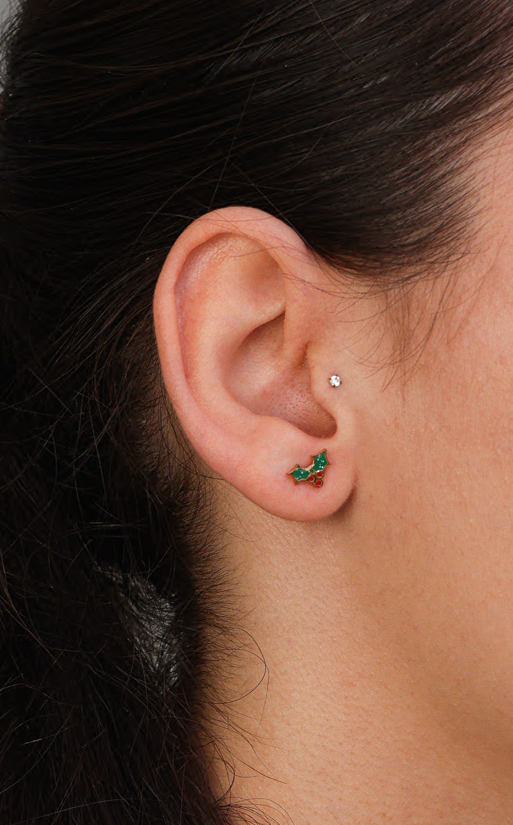 Holly Jolly Dainty Stud Earrings - Gold Holly