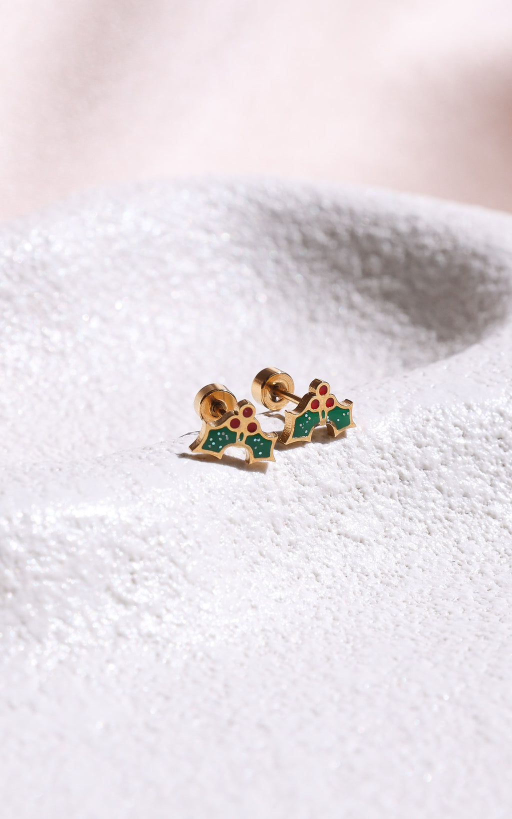 Holly Jolly Dainty Stud Earrings - Gold Holly