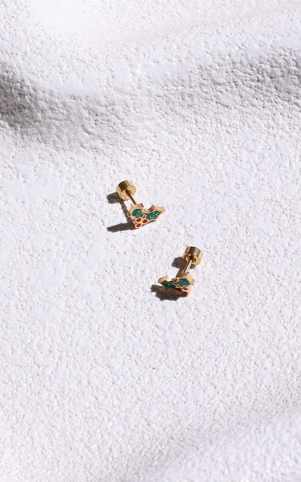 Holly Jolly Dainty Stud Earrings - Gold Holly