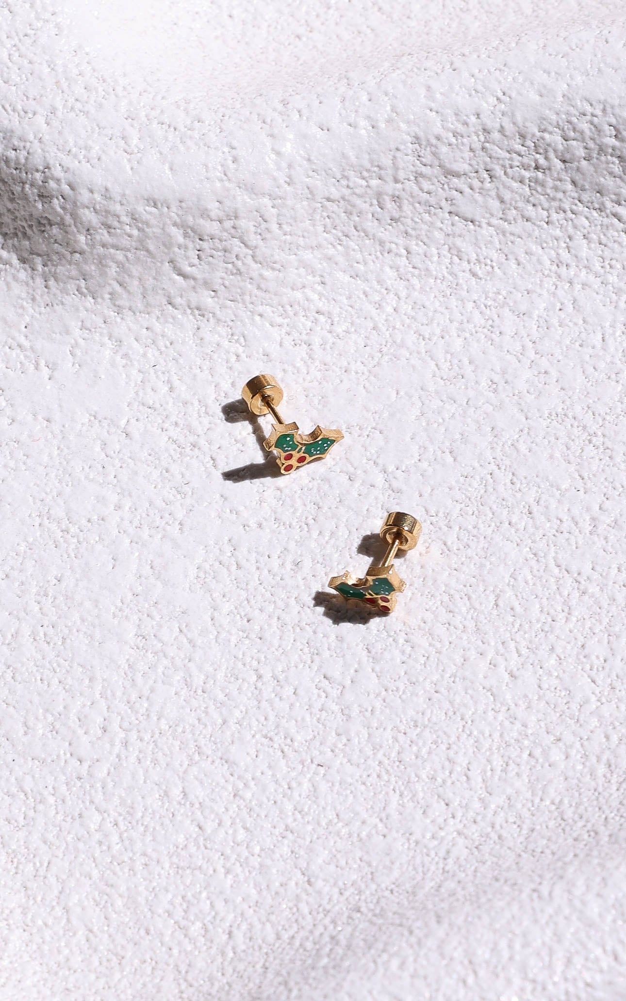 Holly Jolly Dainty Stud Earrings - Gold Holly