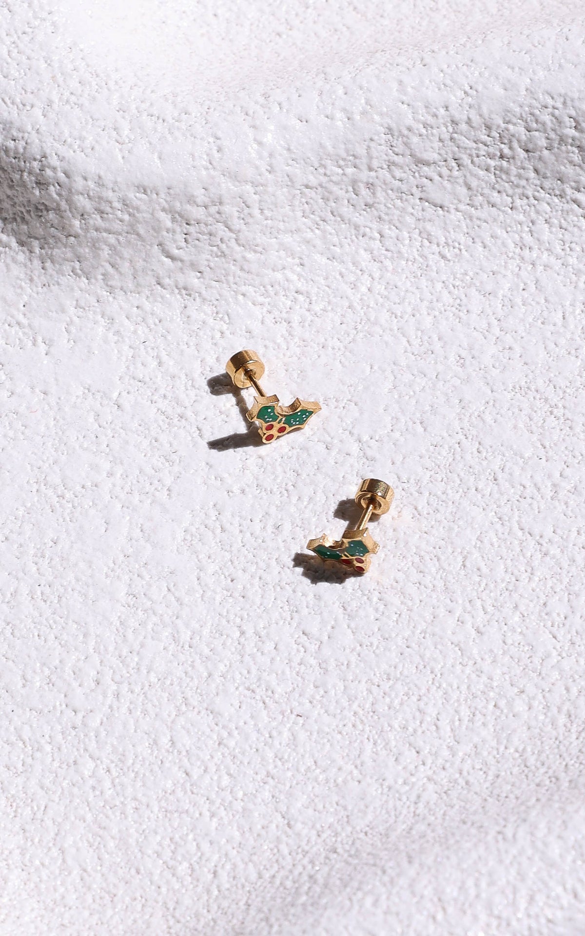 Holly Jolly Dainty Stud Earrings - Gold Holly