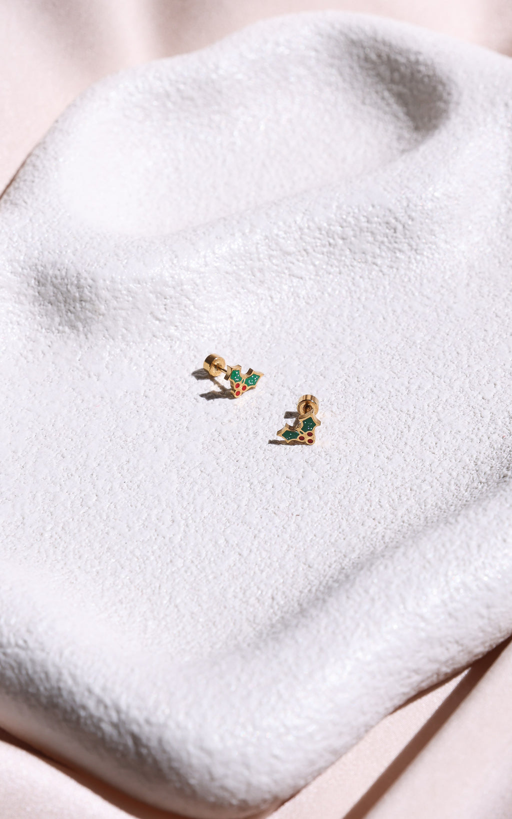 Holly Jolly Dainty Stud Earrings - Gold Holly