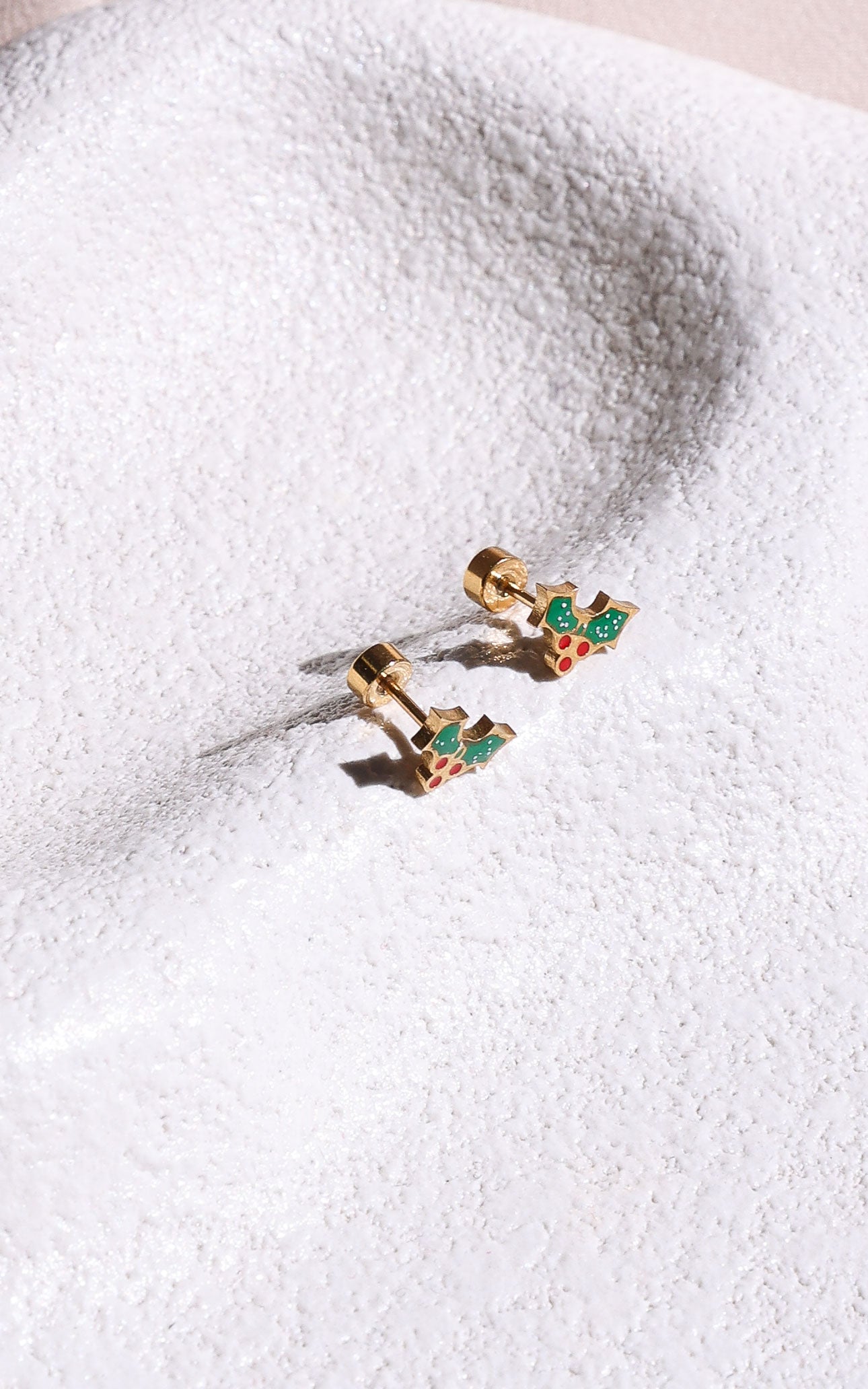 Holly Jolly Dainty Stud Earrings - Gold Holly