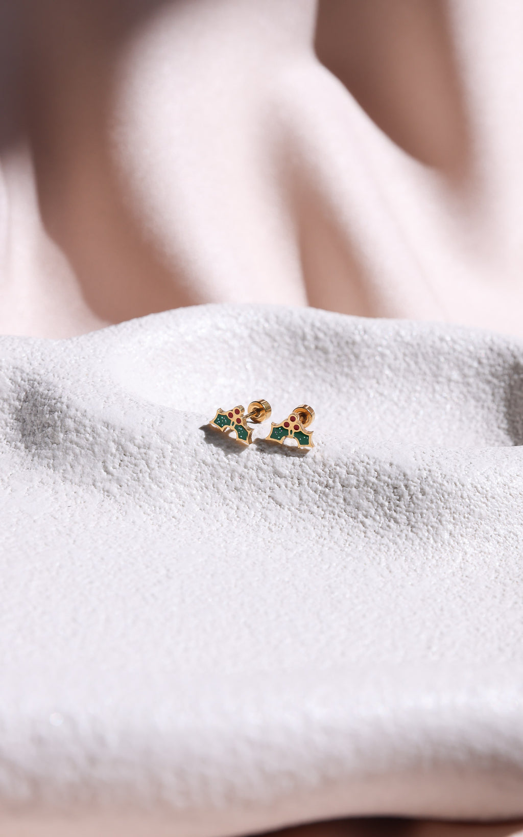 Holly Jolly Dainty Stud Earrings - Gold Holly