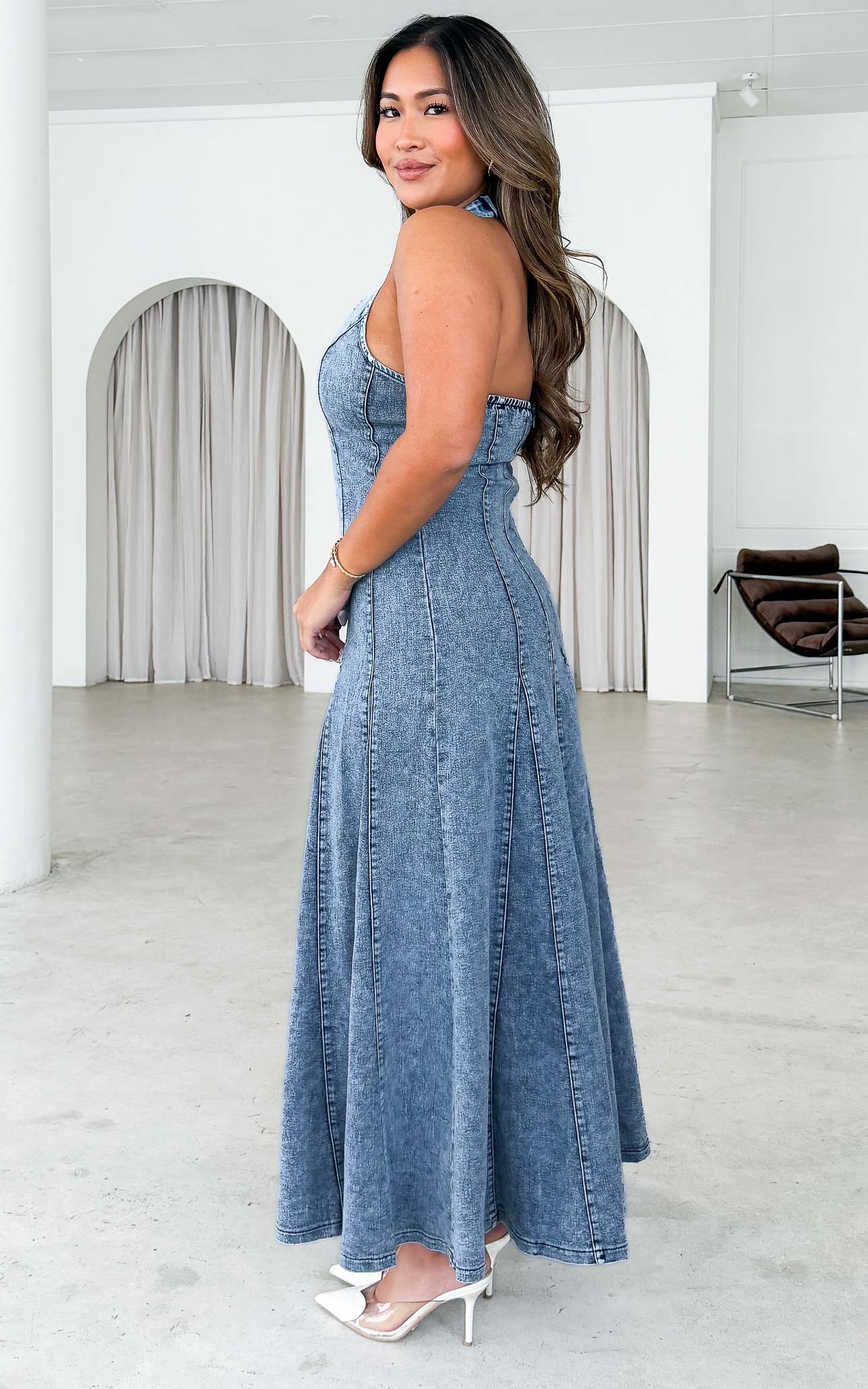 Halston Denim Maxi Dress - Blue
