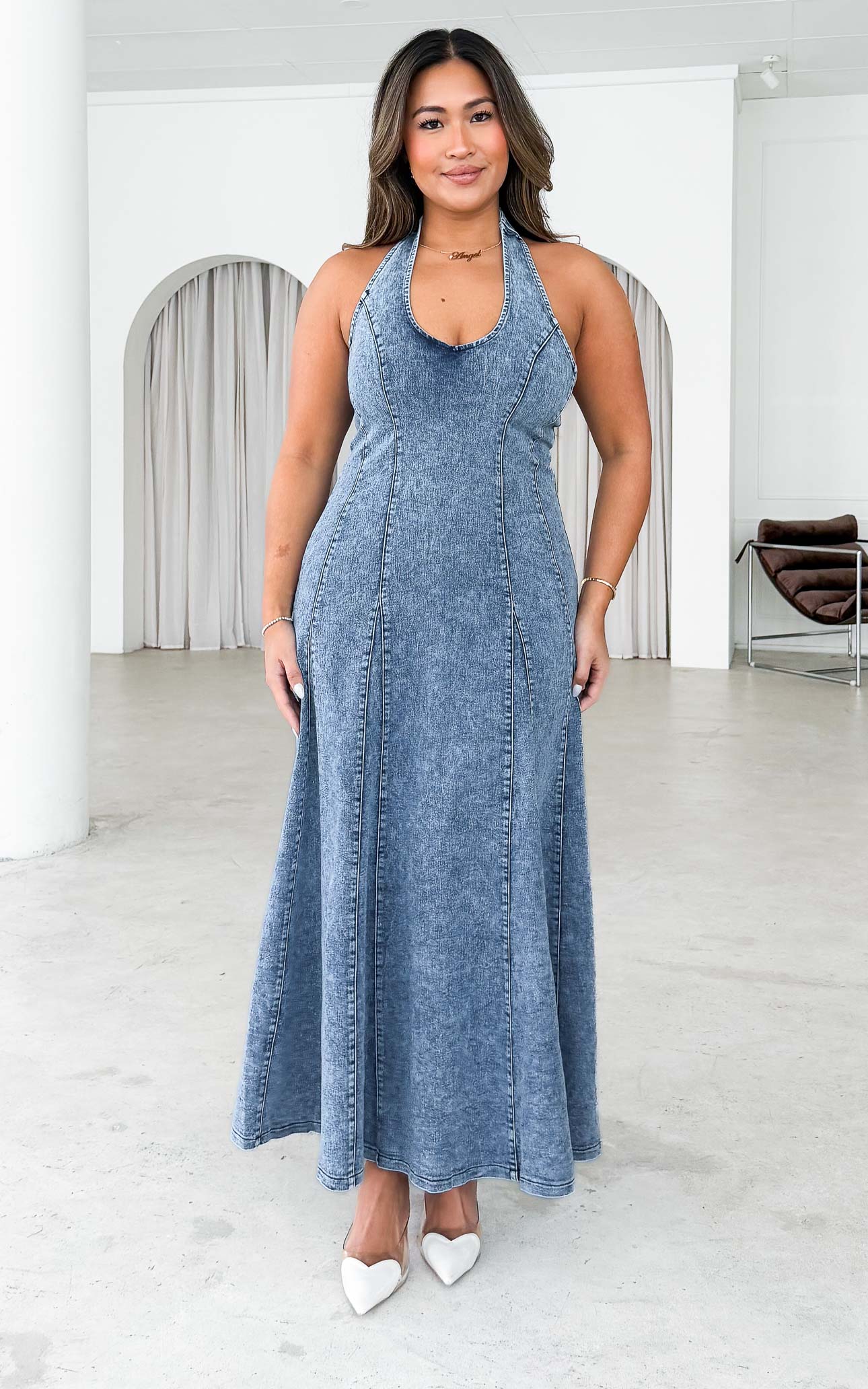 Halston Denim Maxi Dress - Blue