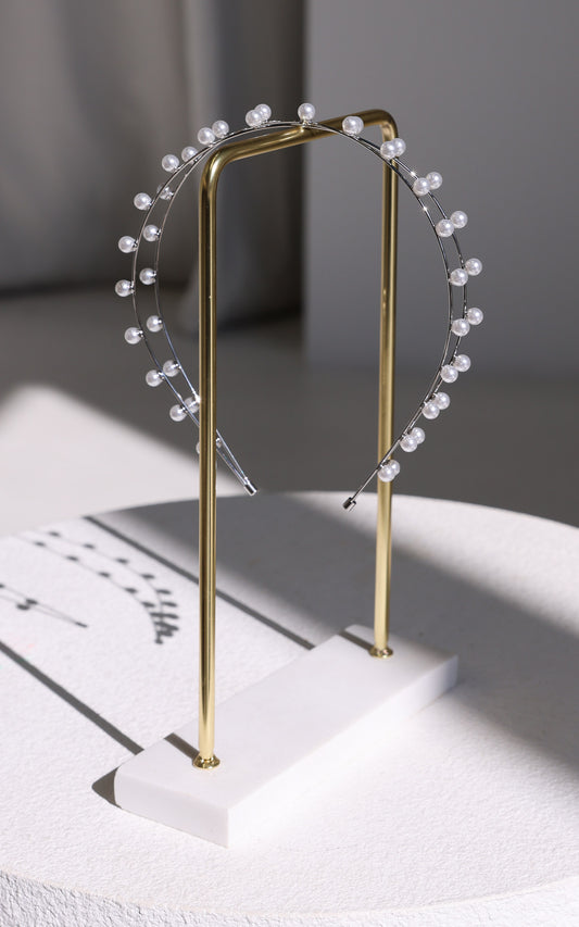 Harlow Crossover Headband - Silver Pearl