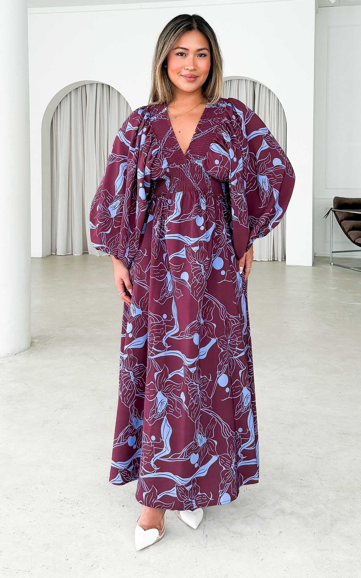 Hartley Maxi Dress - Wine Blue Floral