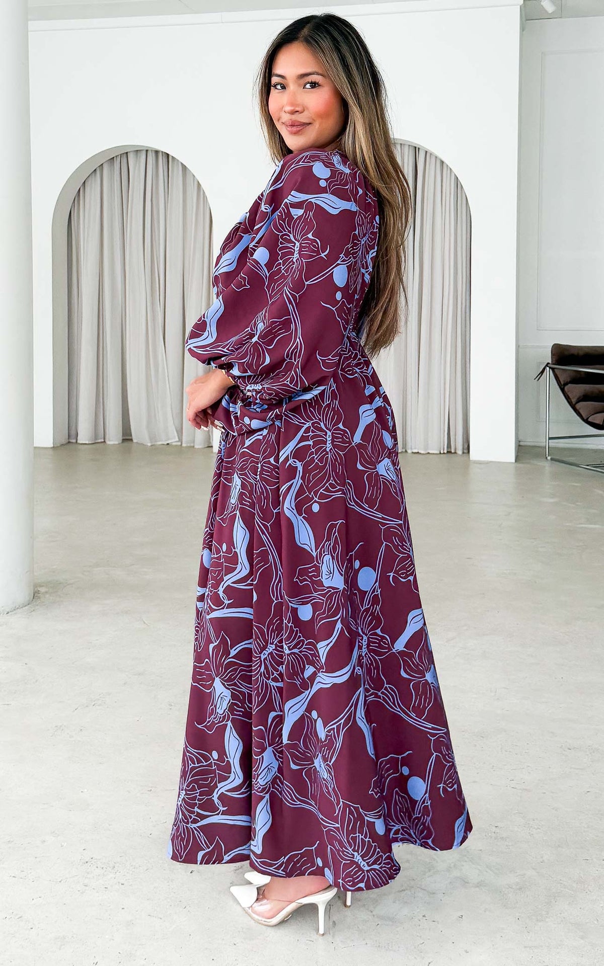 Hartley Maxi Dress - Wine Blue Floral