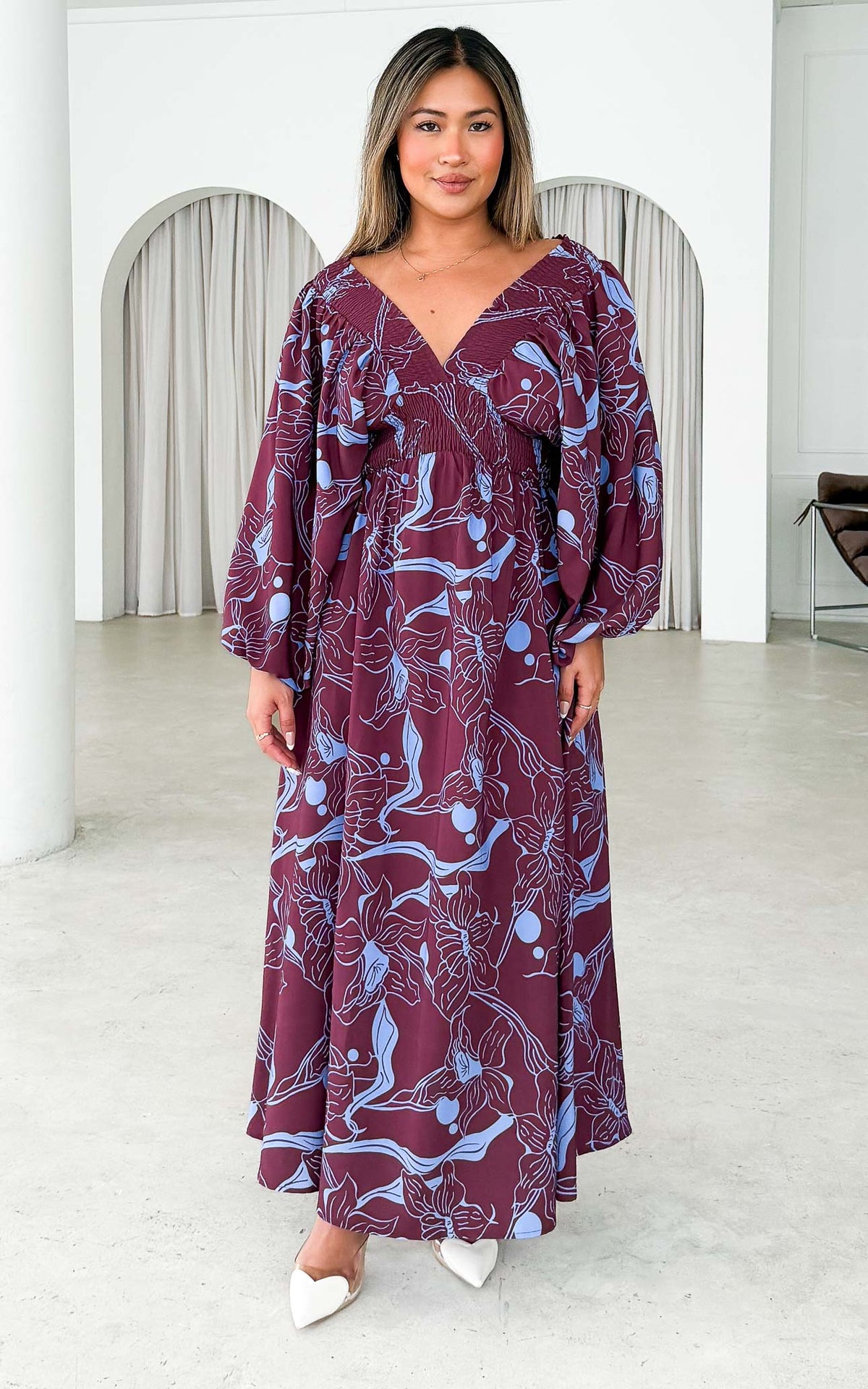Hartley Maxi Dress - Wine Blue Floral