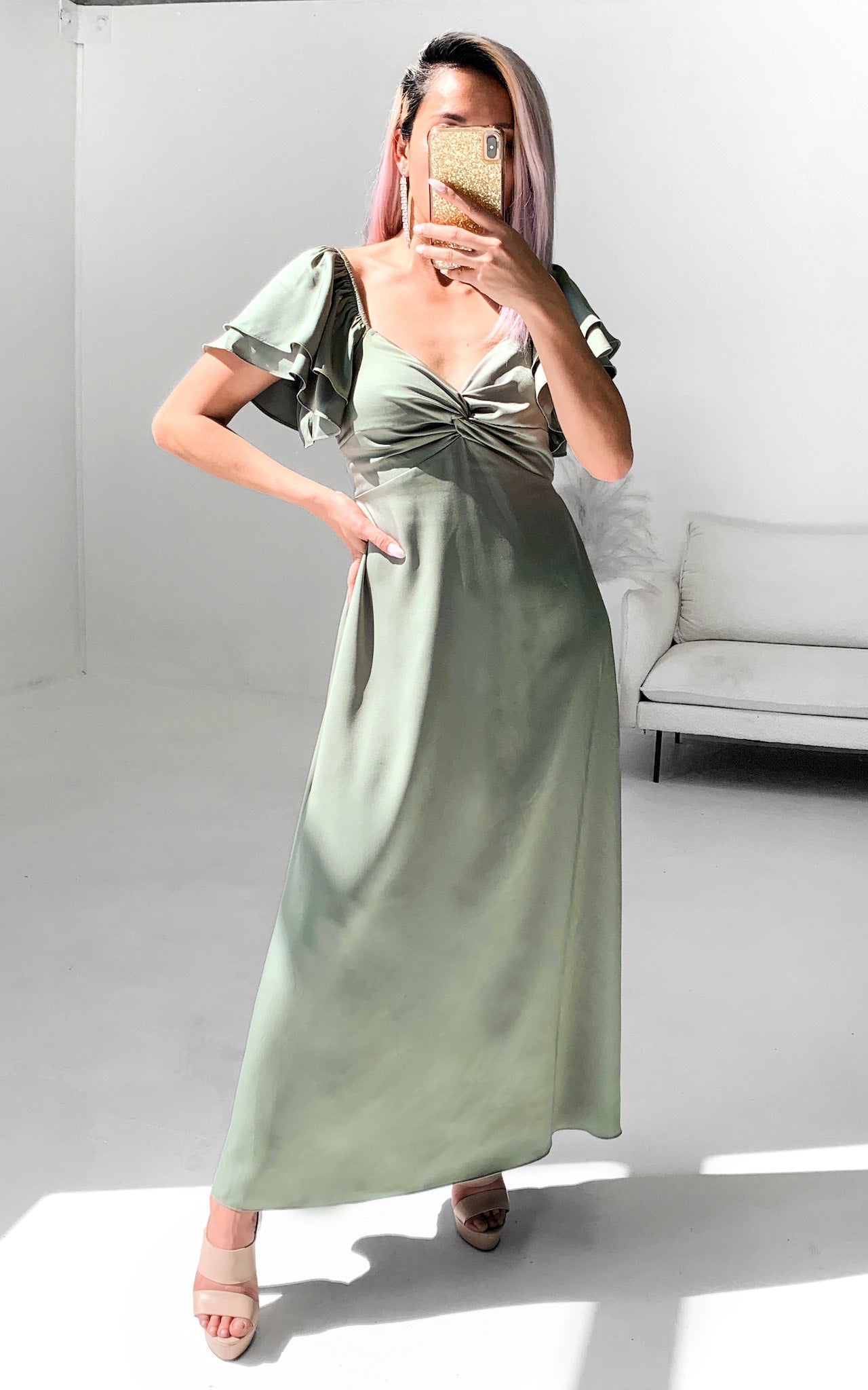 IN THE SKY SWEETHEART TWIST TIERED FLUTTER SLEEVE MAXI DRESS - FERN GREEN By Amica IN THE SKY SWEETHEART TWIST TIERED FLUTTER SLEEVE MAXI DRESS - FERN GREEN By Amica