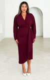 Indra Long Sleeve Midi Dress - Wine