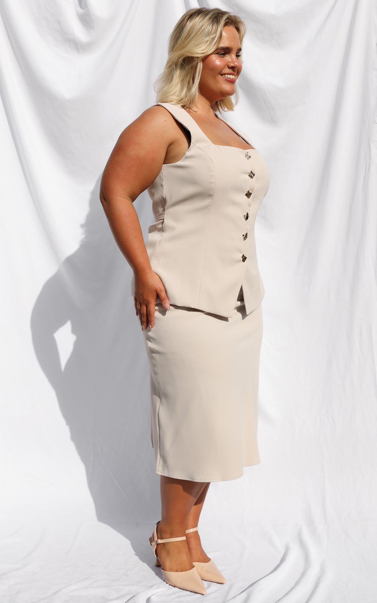 Inez Midi Skirt - Beige