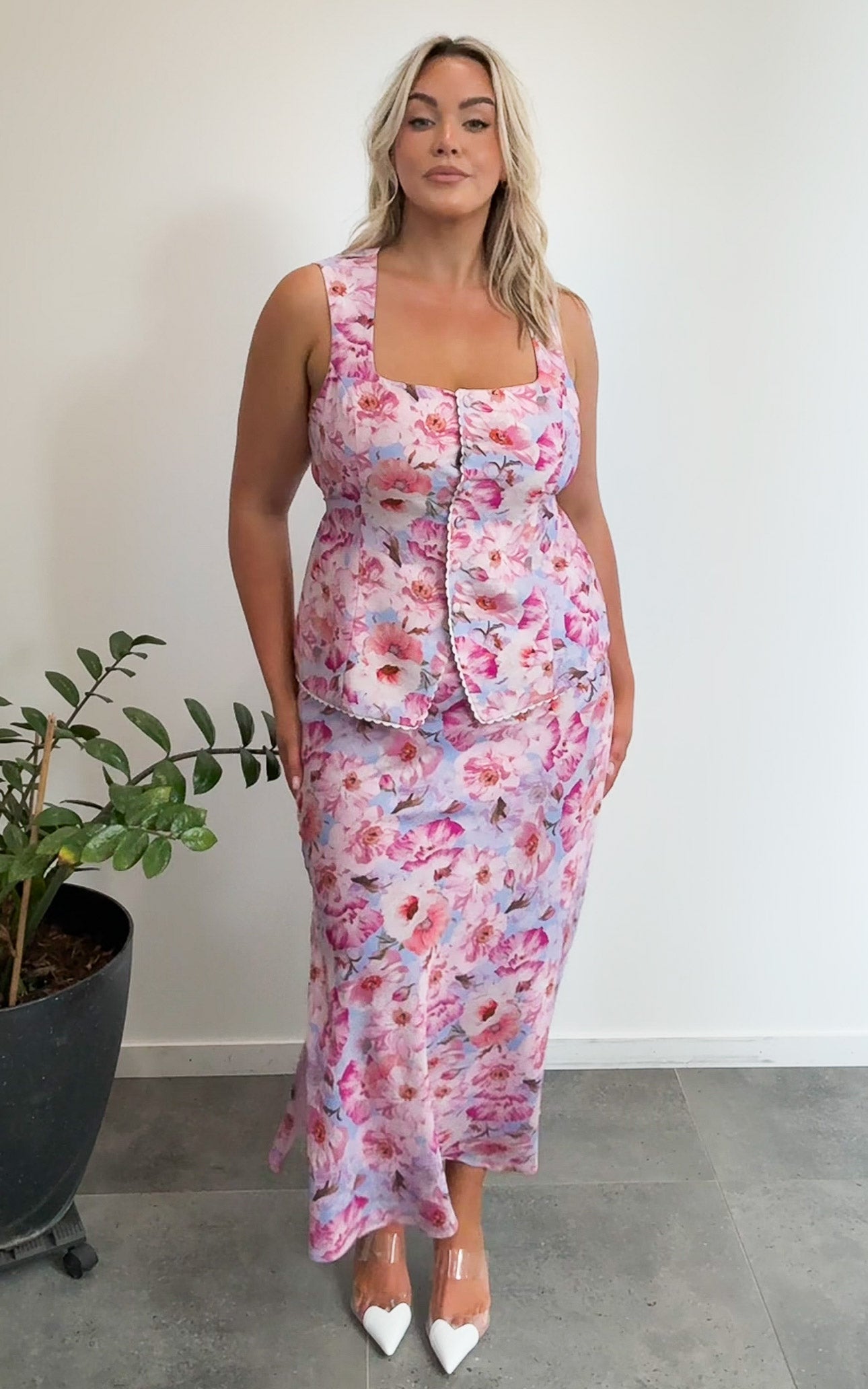Inez Vest Top - Pink Blue Floral