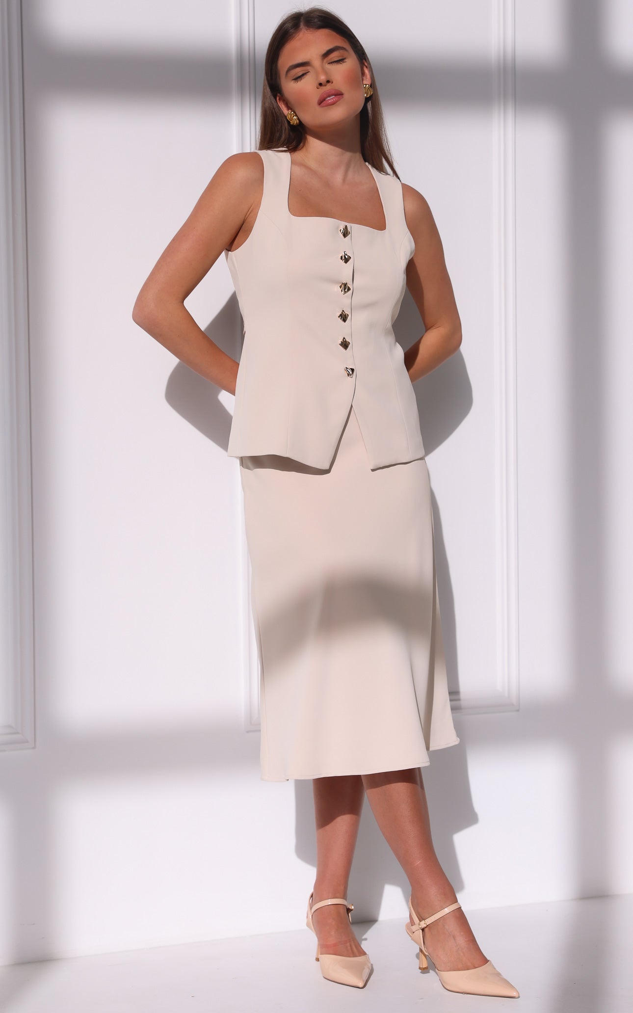 Inez Midi Skirt - Beige