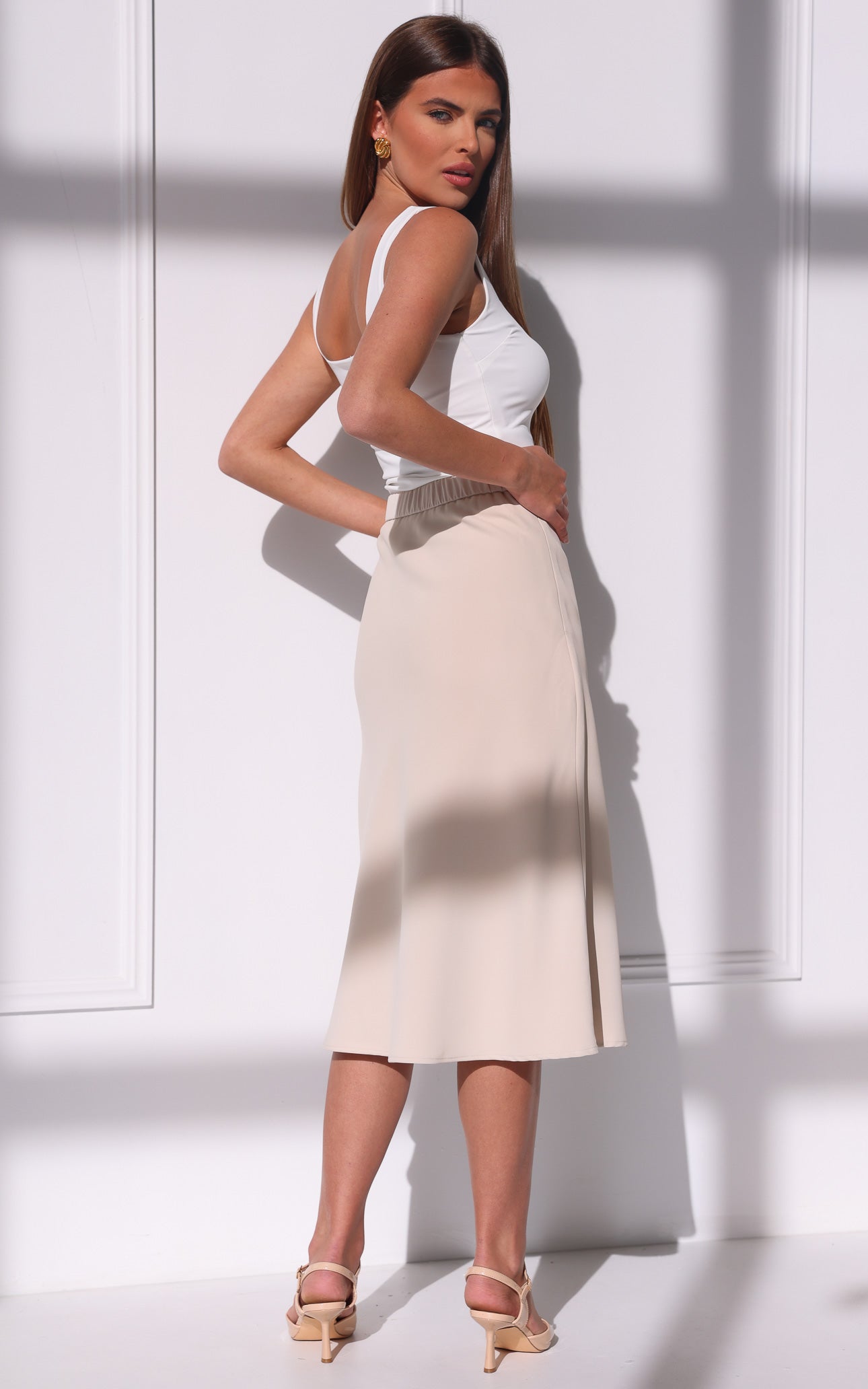 Inez Midi Skirt - Beige