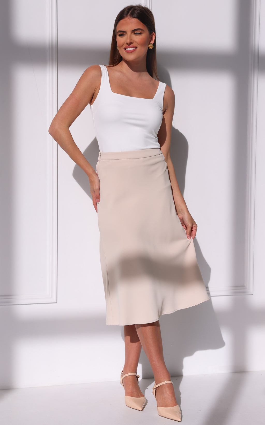 Inez Midi Skirt - Beige