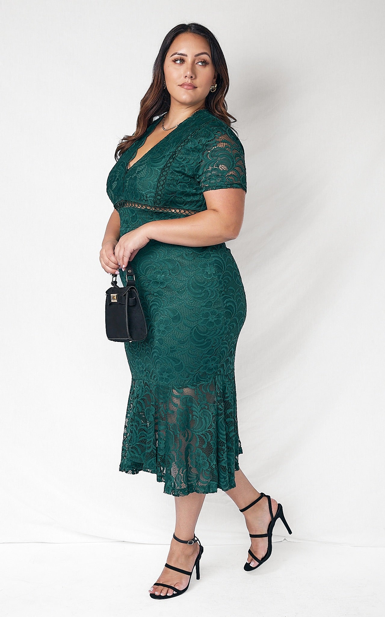 Invitation Lace Midi Dress - Emerald