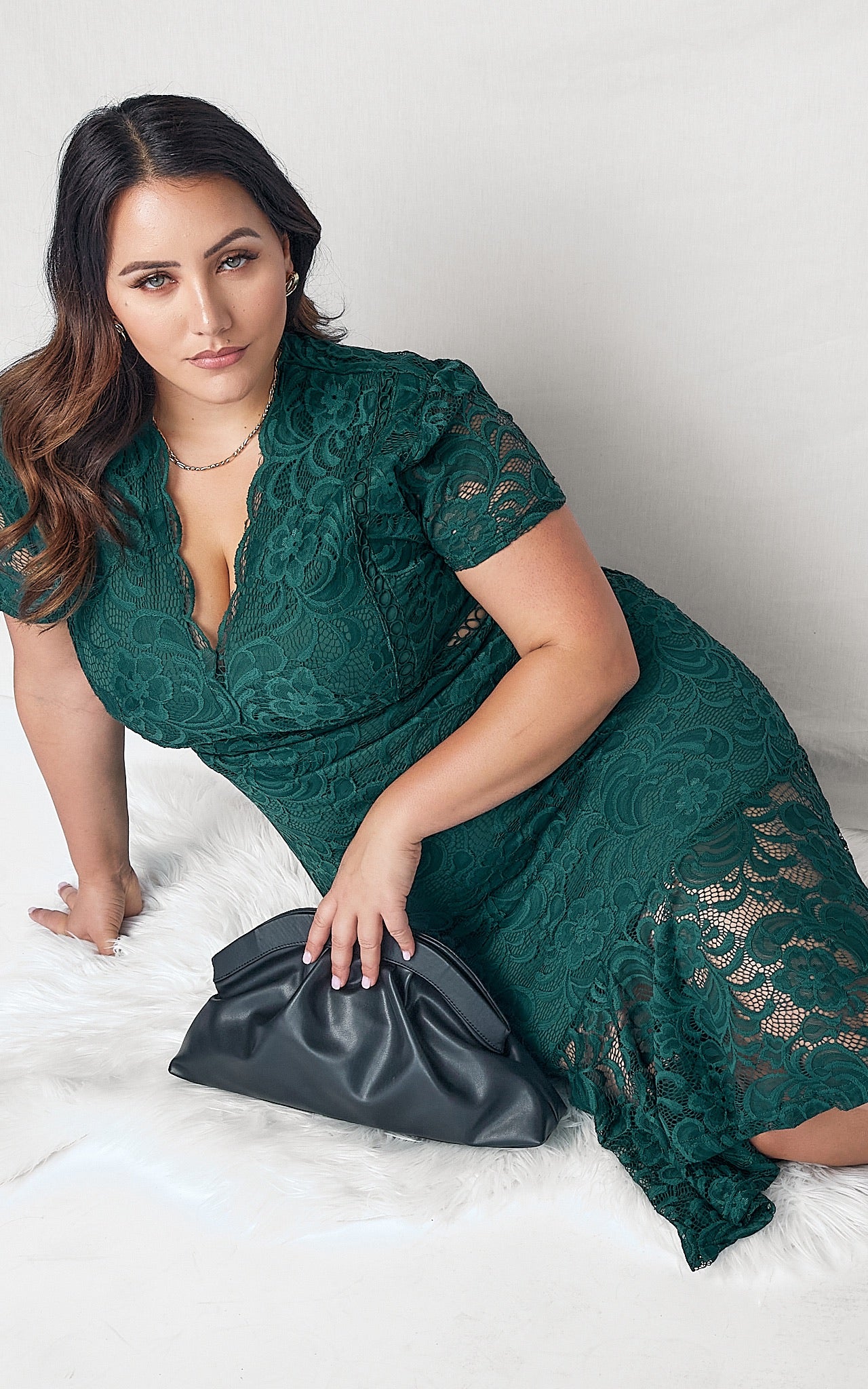 Invitation Lace Midi Dress - Emerald