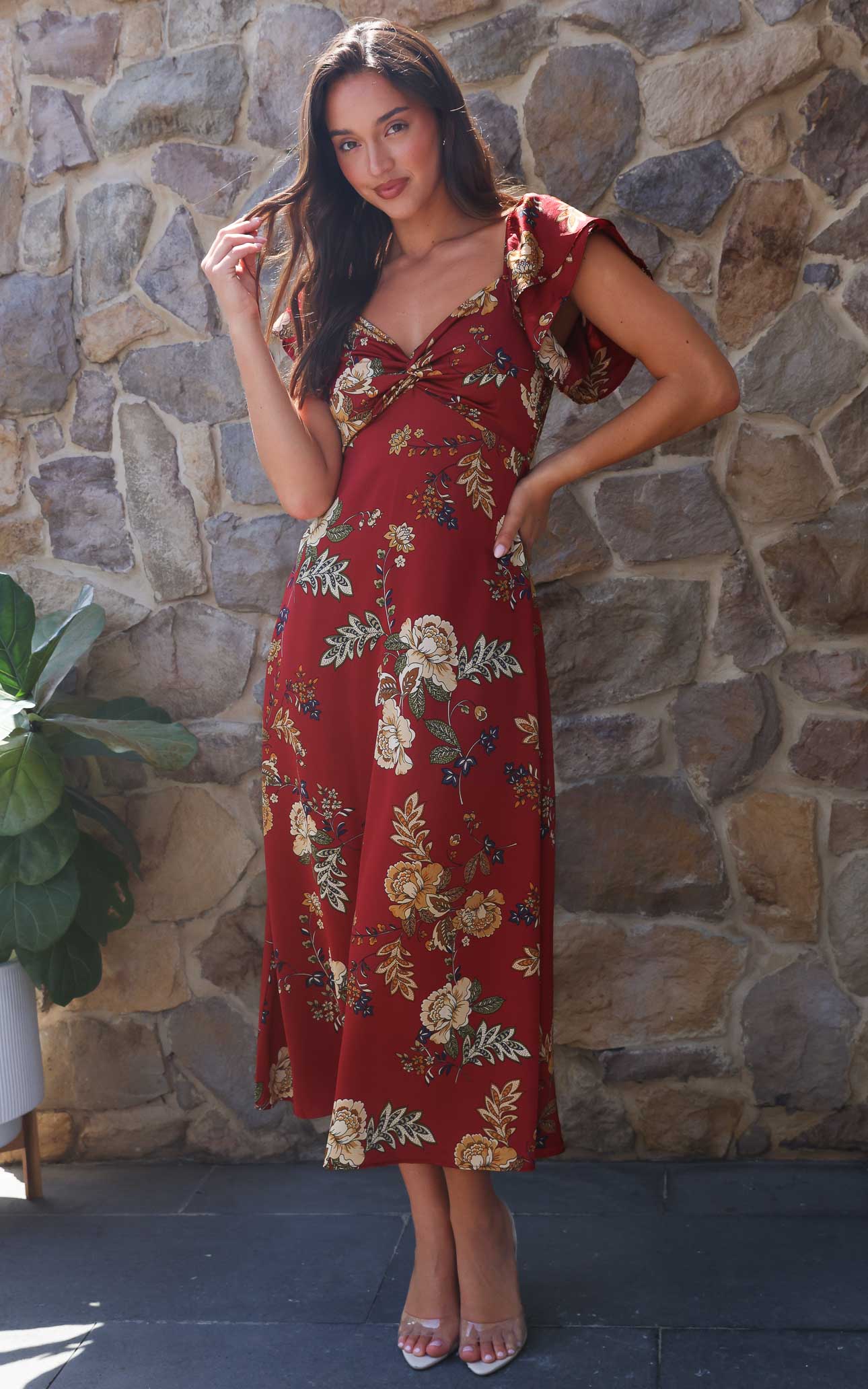 In The Sky Maxi Dress - Wine Red Floral