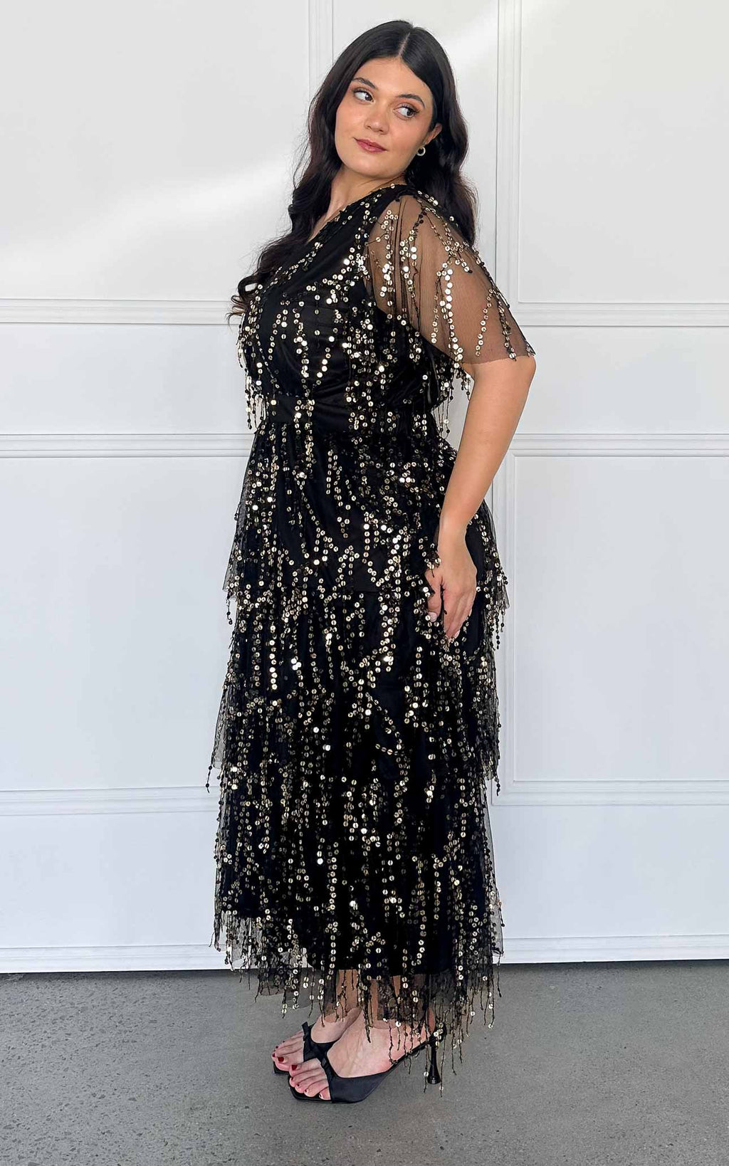 Irisa Sequin Maxi Dress - Black Gold