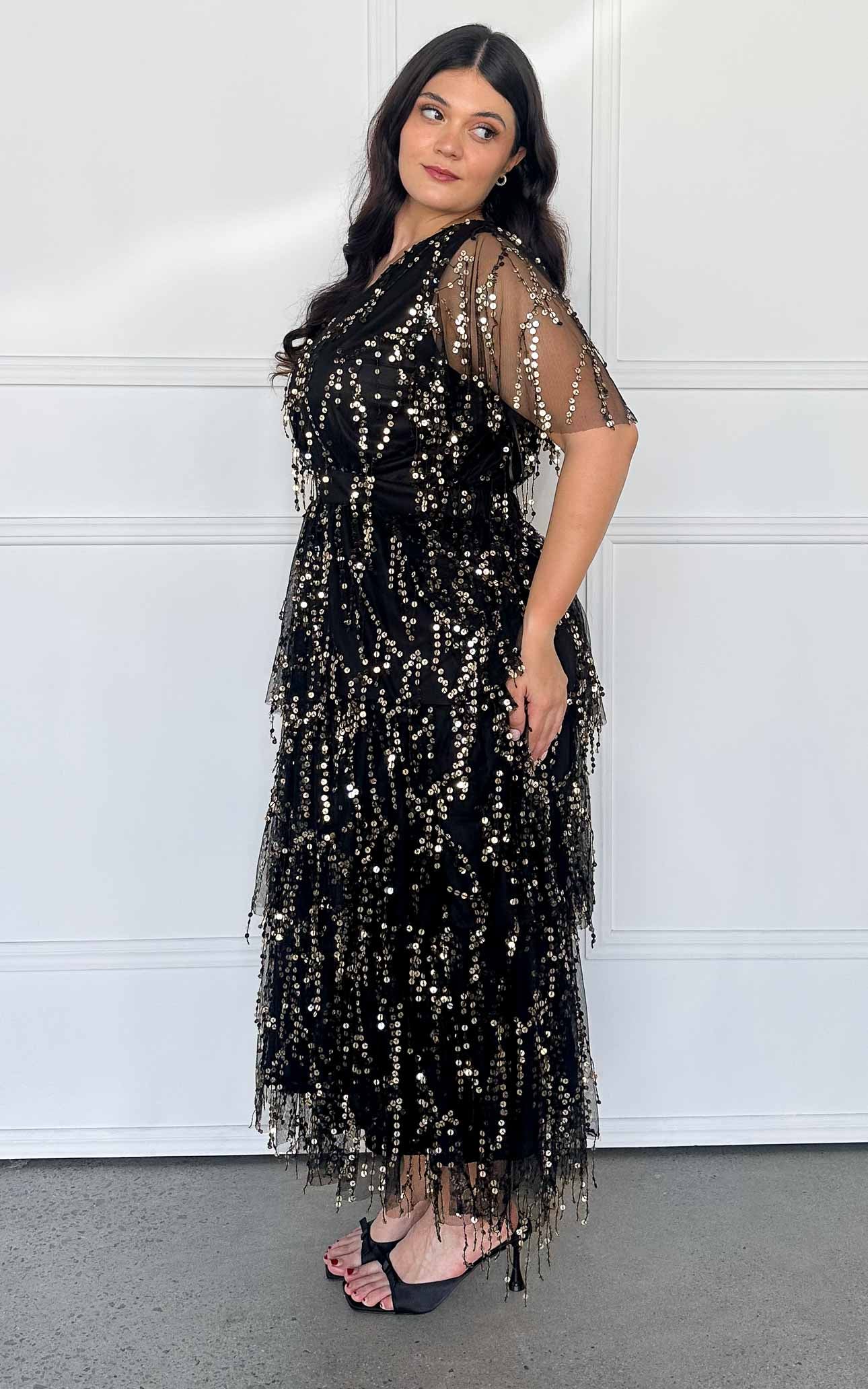 Irisa Sequin Maxi Dress - Black Gold