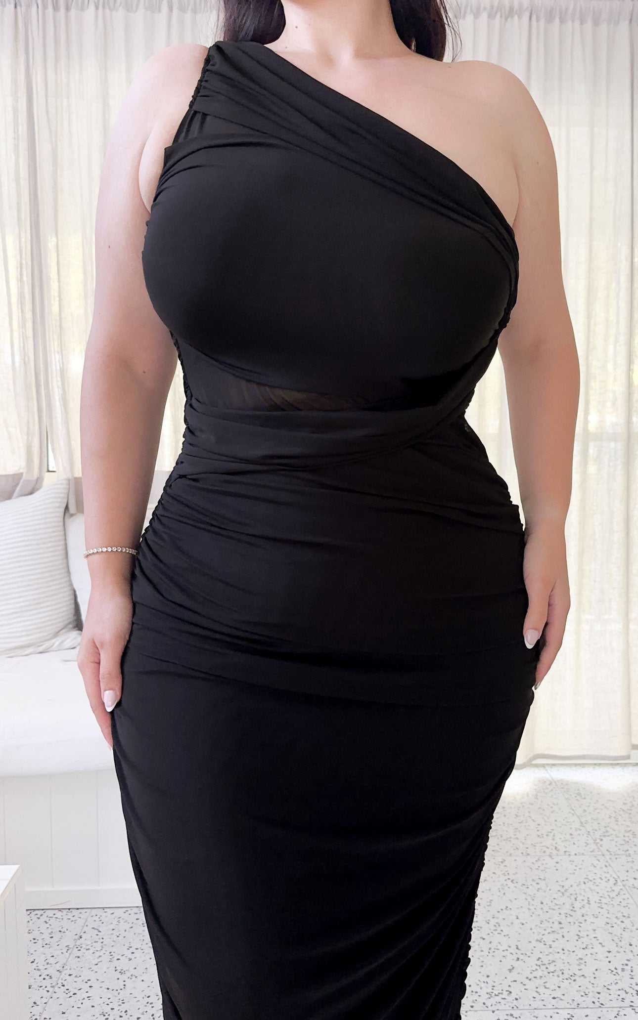 Isola Sleeveless Mesh Midi Dress - Black