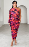 Isola Long Sleeve Mesh Midi Dress - Red Multi Print
