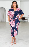 Indra Midi Dress - Navy Pink Floral