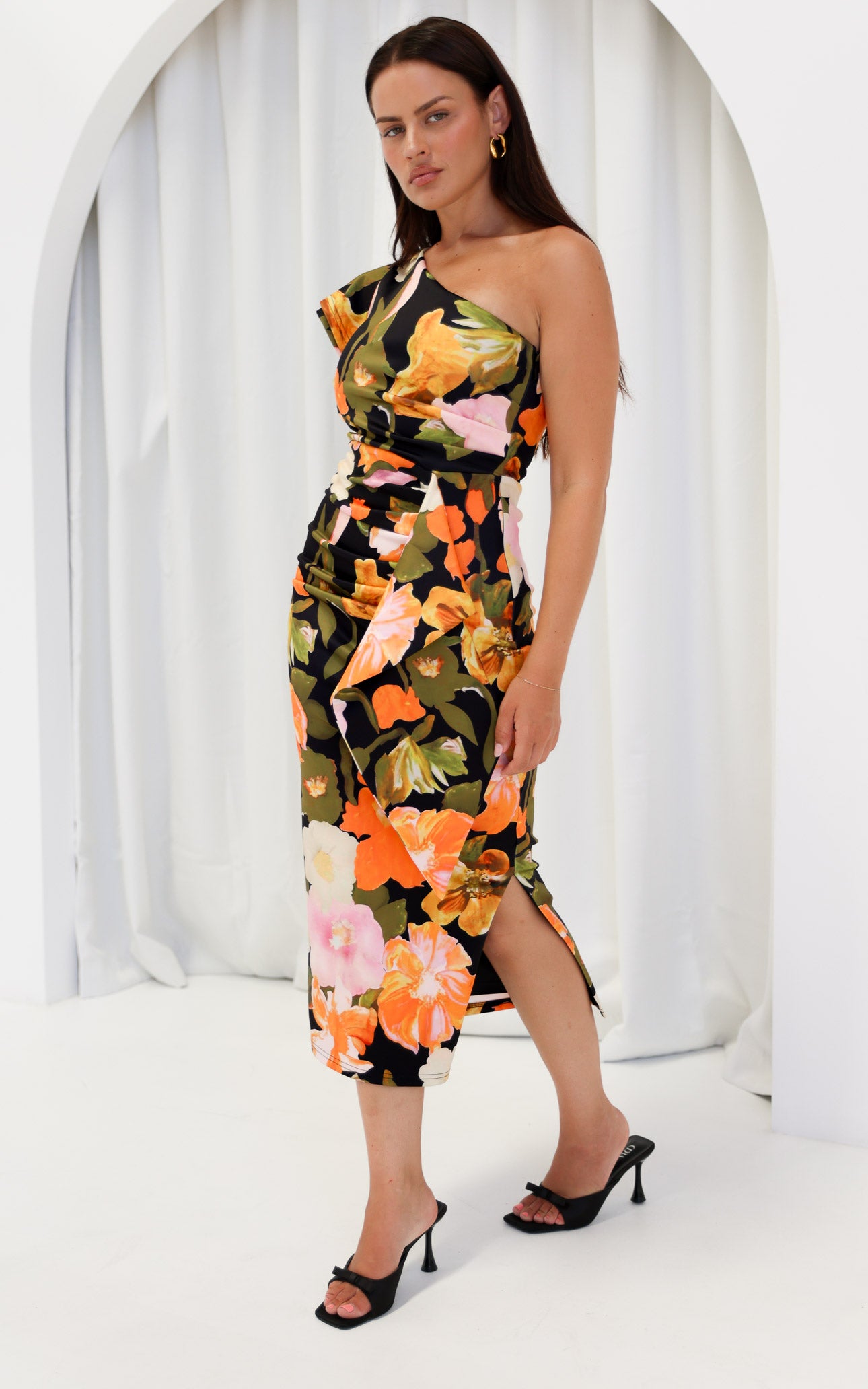 Jacee Midi Dress - Black Multi Floral