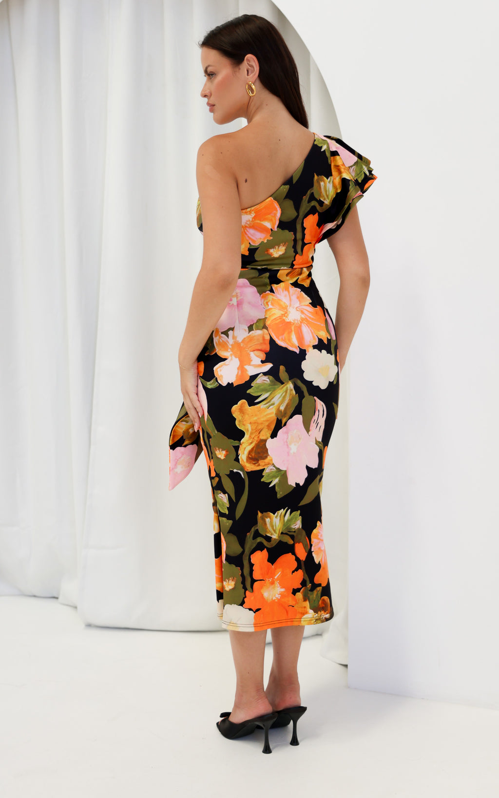 Jacee Midi Dress - Black Multi Floral