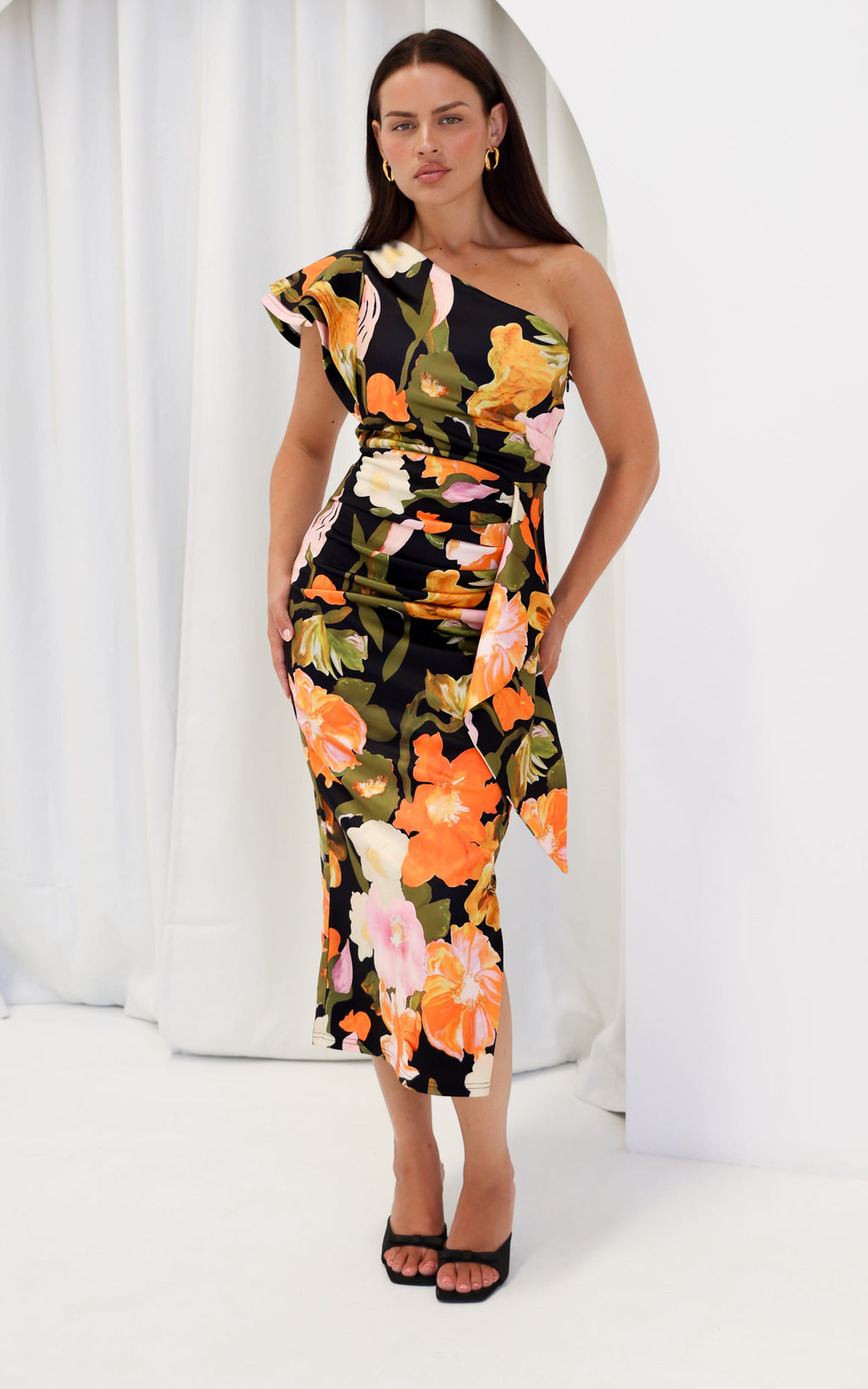 Jacee Midi Dress - Black Multi Floral
